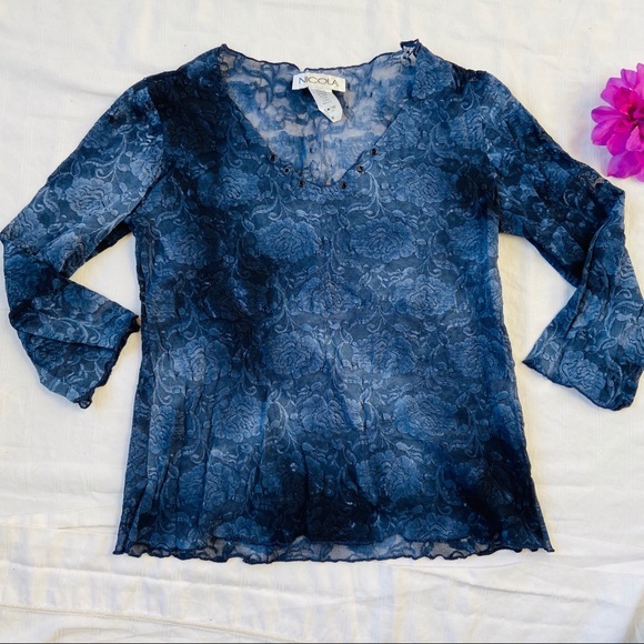 Vintage Y2K 90s floral Lace mesh baby tee top - Picture 4 of 6